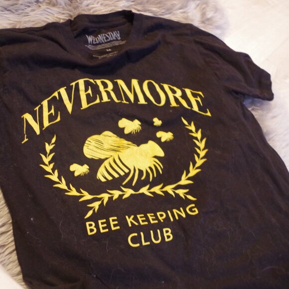 Wednesday Black T-Shirt Nevermore Bee Keeping Club - Picture 5 of 6